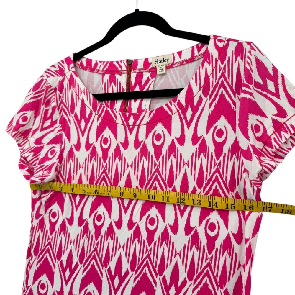 Hatley Ikat T Shirt Dress Pink White Short Cap Sleeve Stretch Back Zip Size M - Picture 8 of 10